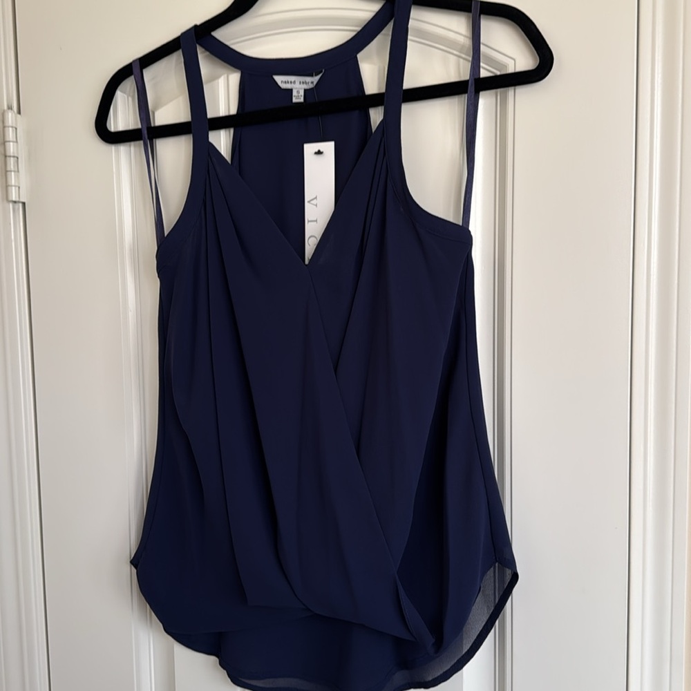 NWT Naked Zebra Elegant Navy Blue Top Size S - Picture 11 of 12